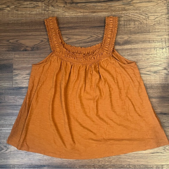 Anthropologie Burnt‎ Orange Lillian Ruched Tank Medium Flowy Summer Boho Casual - Picture 1 of 8
